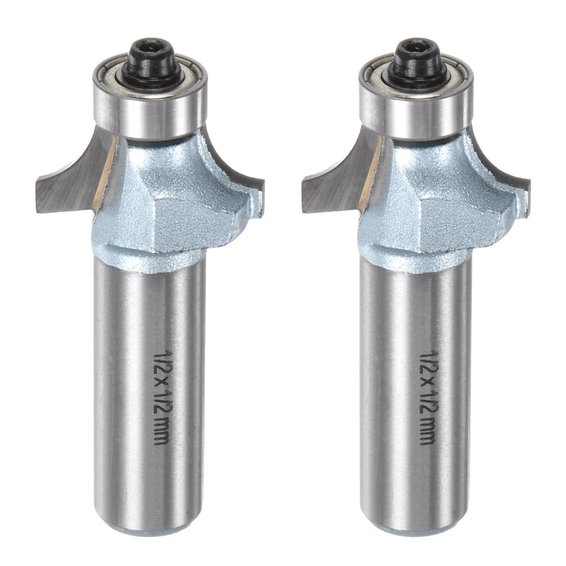 2pcs Roundover Router Bit 1/2 Shank 1/4" Radius Tungsten Steel Tip Light Blue