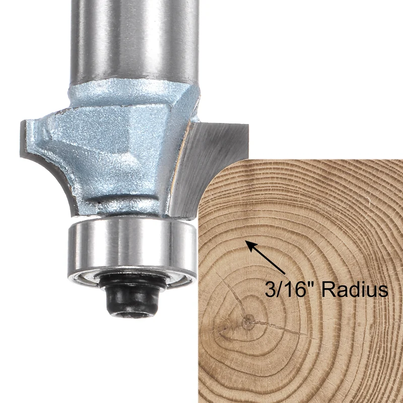 2pcs Roundover Router Bit 1/4 Shank 3/16" Radius 54mm Length Light Blue