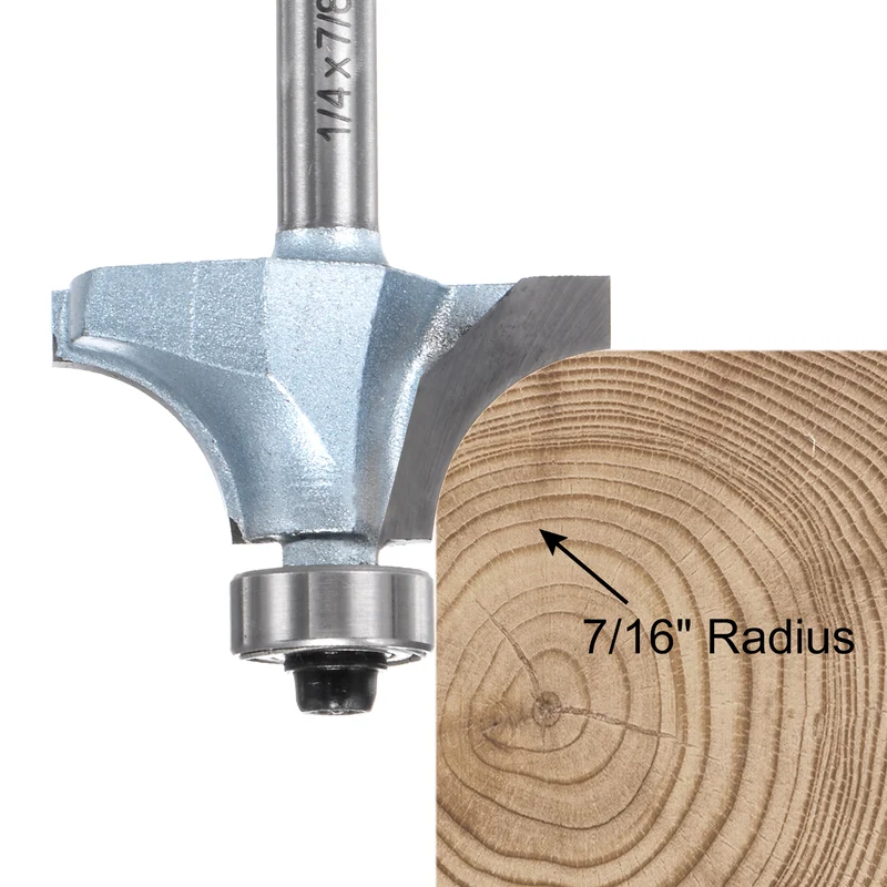 2pcs Roundover Router Bit 1/4 Shank 7/16" Radius Tungsten Steel Tip Light Blue