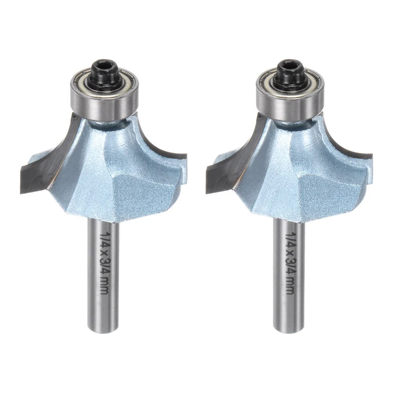 2pcs Roundover Router Bit 1/4 Shank 3/8" Radius Tungsten Steel Tip Light Blue