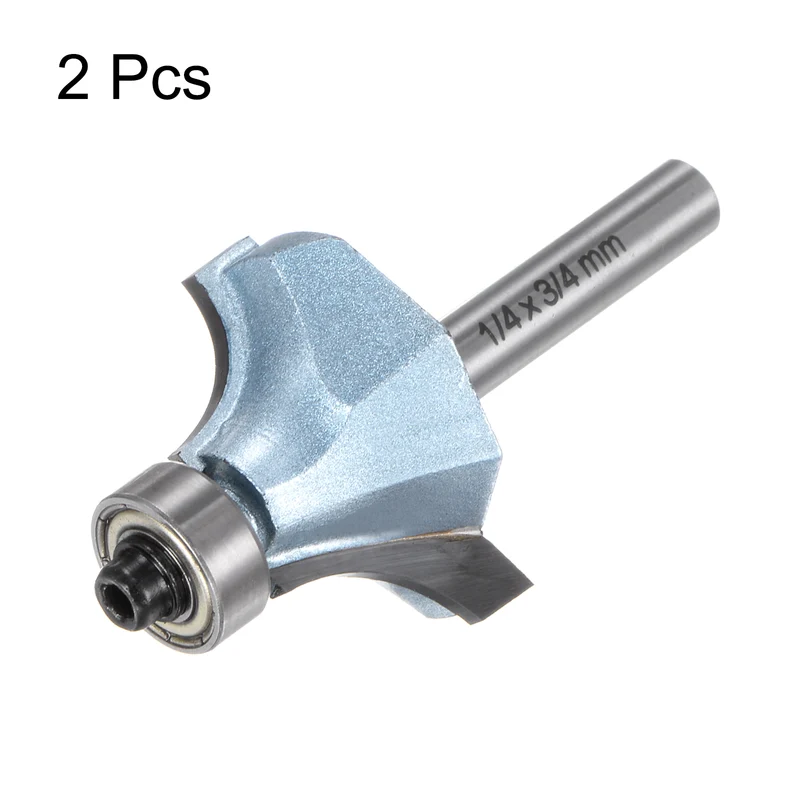 2pcs Roundover Router Bit 1/4 Shank 3/8" Radius Tungsten Steel Tip Light Blue