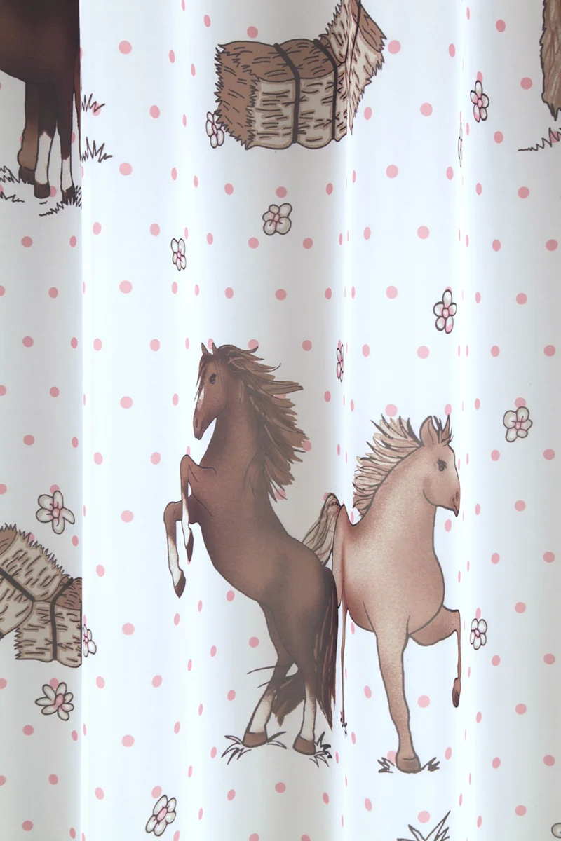 Fertigschal verdeckte Schlaufen "Pferde" braun-rosa 245x135cm