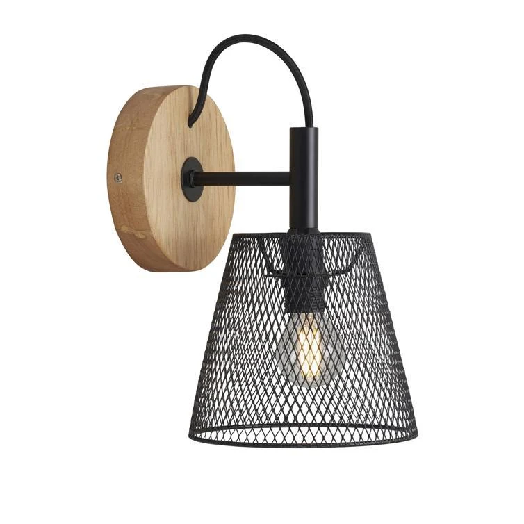wandleuchte e14 holz stoff schwarz
