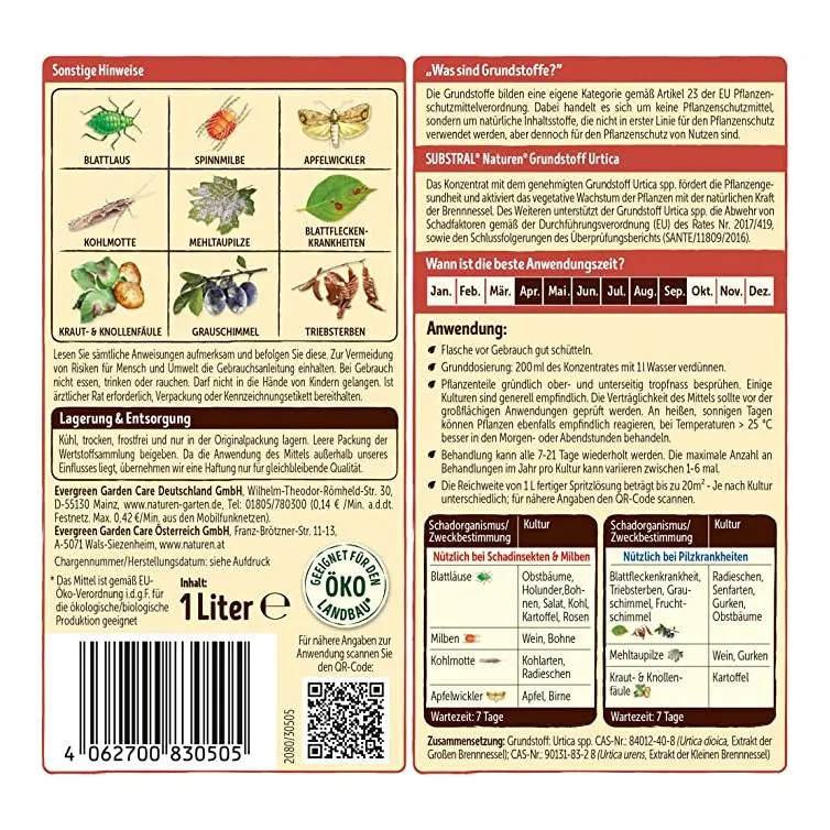 Substral Naturen Bio Grundstoff Urtica Konzentrat unterstützt Pflanzengesundheit, Schädlingsabwehr + Befallminderung 1 L