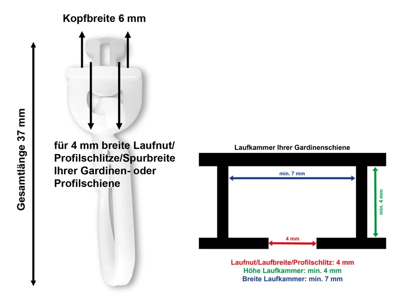 Speed-Klick-Gardinengleiter Knicki Rapid – 4 oder 6 mm