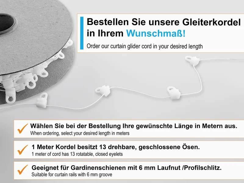 Gleiterkordel / Wellengleiterkordel 8 cm für 6 mm Laufnut
