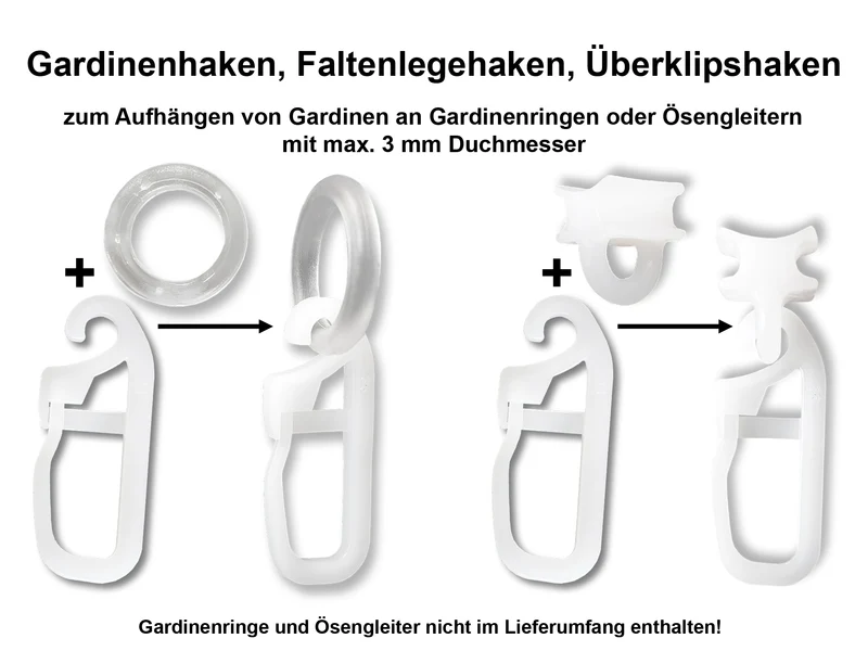 Gardinenhaken / Überklipshaken für Ringe und Ösen bis 3 mm