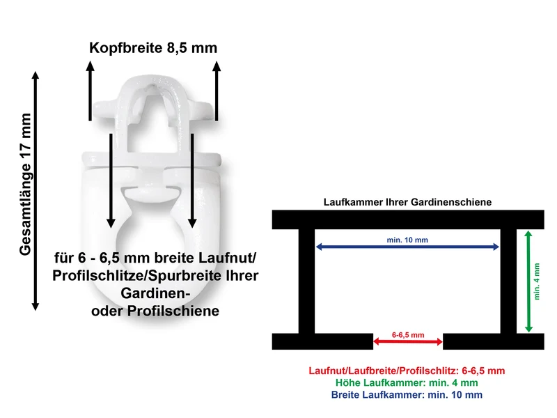 Klick-Fix-Gardinengleiter mit drehbarer Öse – 6–6,5 mm