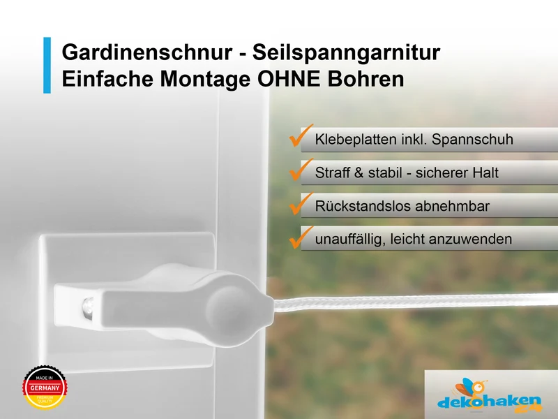 Seilspanngarnitur 1,5 m mit Klebeplatten – ohne Bohren