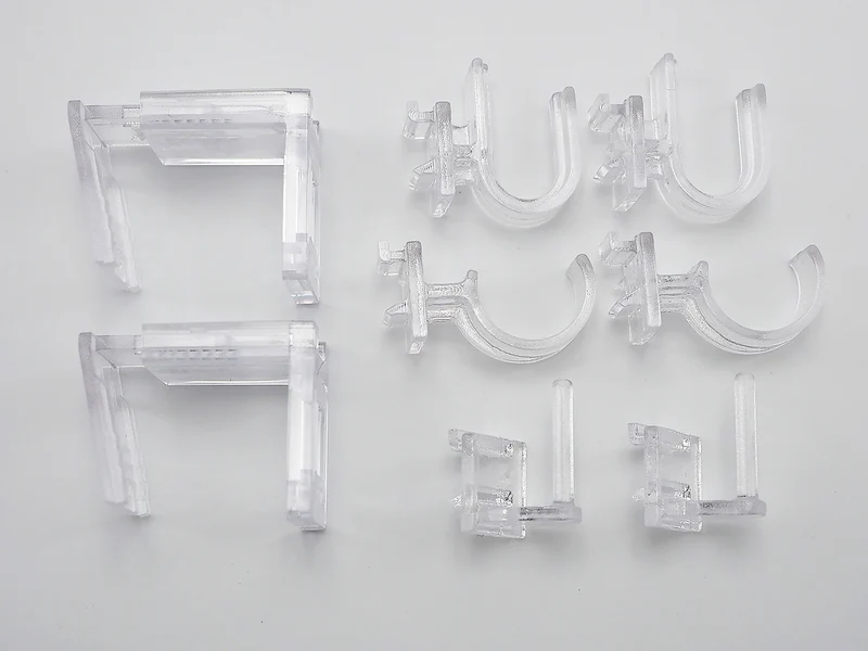 Transparenter Fensterhaken 15–23 mm mit 3 Aufsätzen