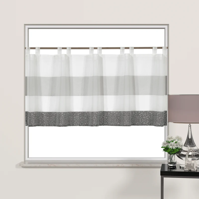 Design Schlaufen Scheibengardine weiß-grau-schwarz 2296
