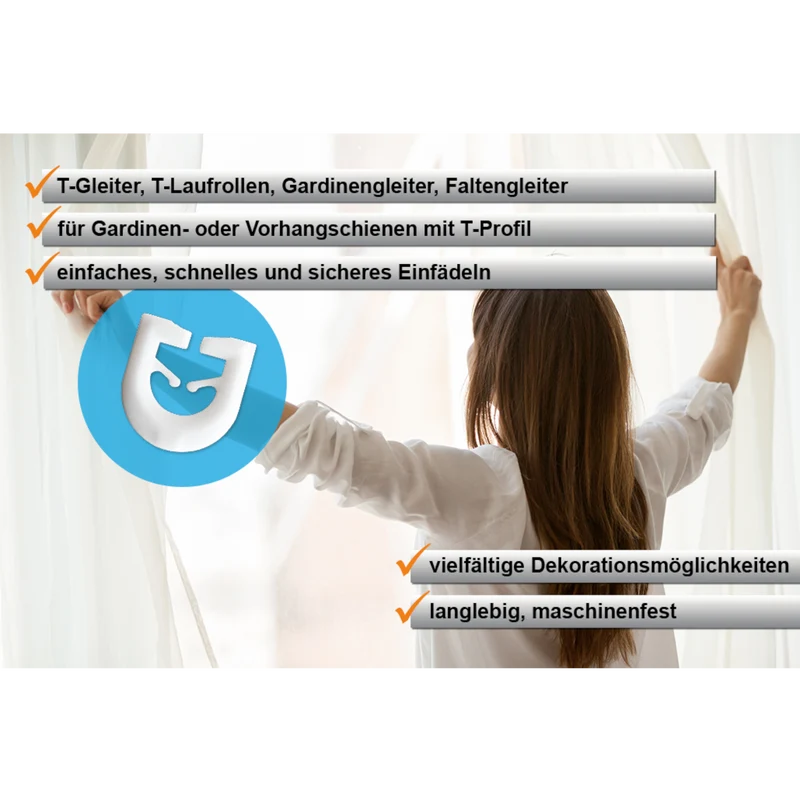 T-Gleiter für Gardinenschienen mit T-Profil – Weiß