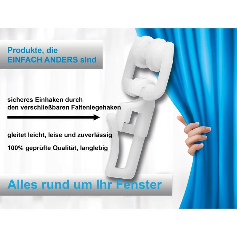 T-Gardinenrollen mit Faltenlegehaken für T-Profil