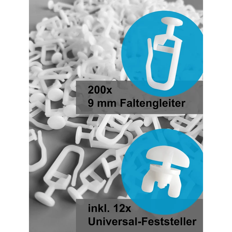 9 mm Faltengleiter mit Universal-Feststeller – Komplettset