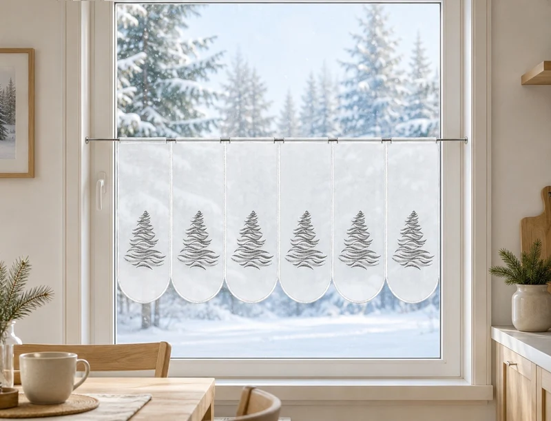 nach Maß Scheibengardine Weihnachtsbaum silber / grau Höhe 50cm