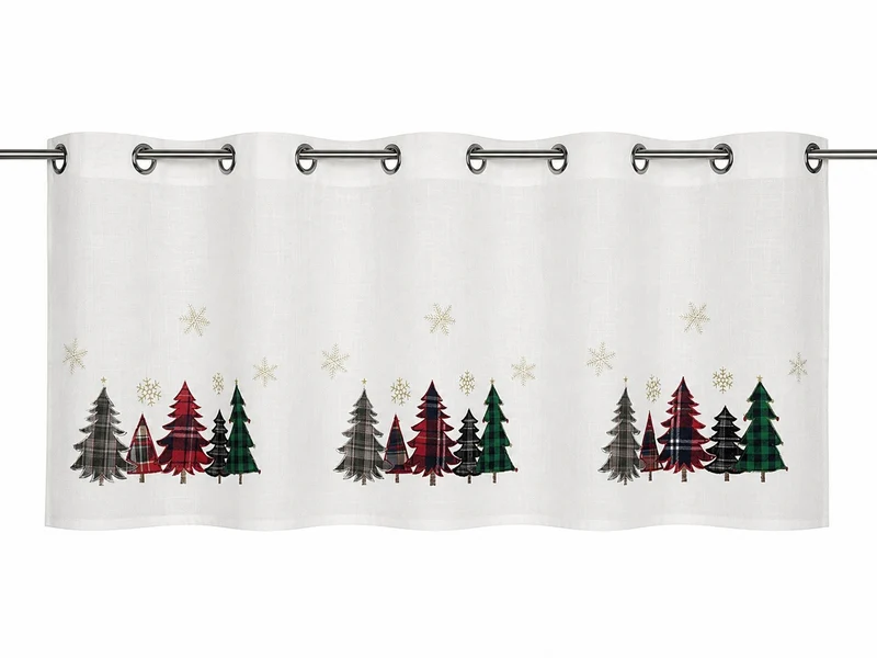Scheibengardine Ösen bestickt Weihnachtsbaum kariert HxB 50x140cm
