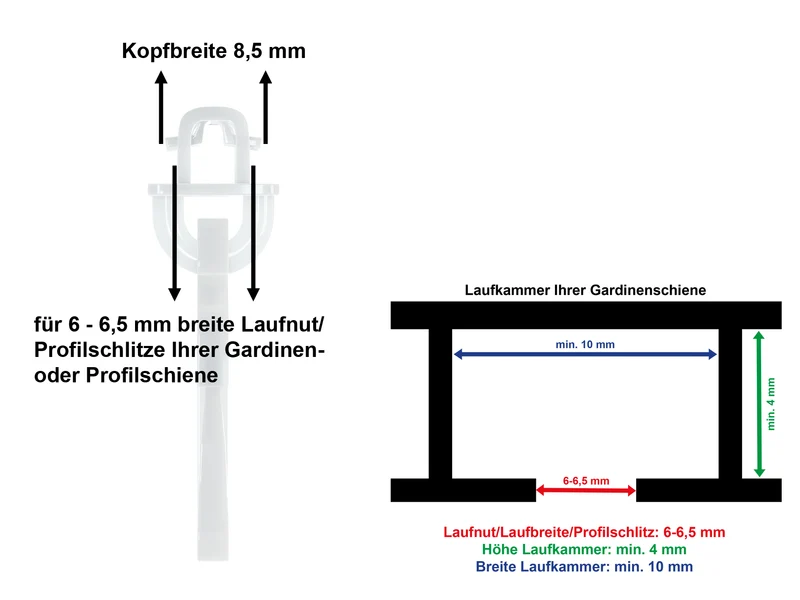 Klick-Fix-Gardinengleiter 6–6,5 mm mit Feststellern – Set