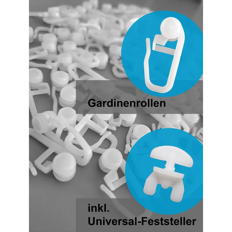 Gardinenröllchen 8 mm mit Universal-Feststellern – Komplettset