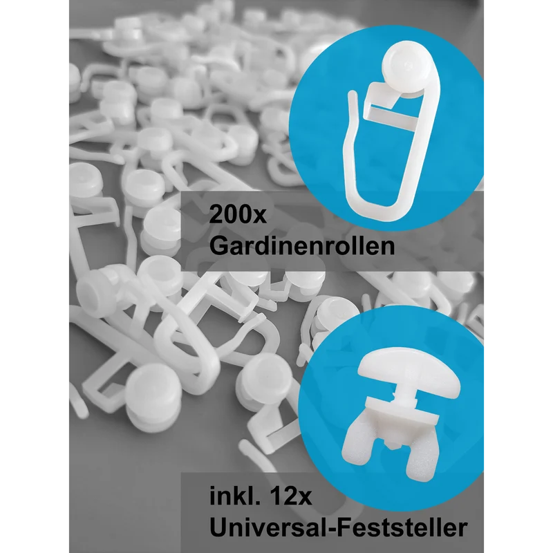 Gardinenröllchen 8 mm mit Universal-Feststellern – Komplettset