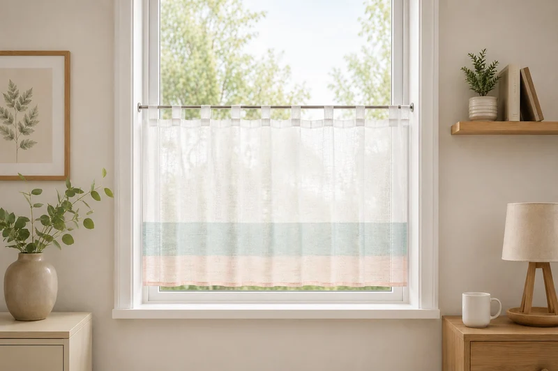 Design Scheibengardine weiß rose mint HxB 50x140cm 4022