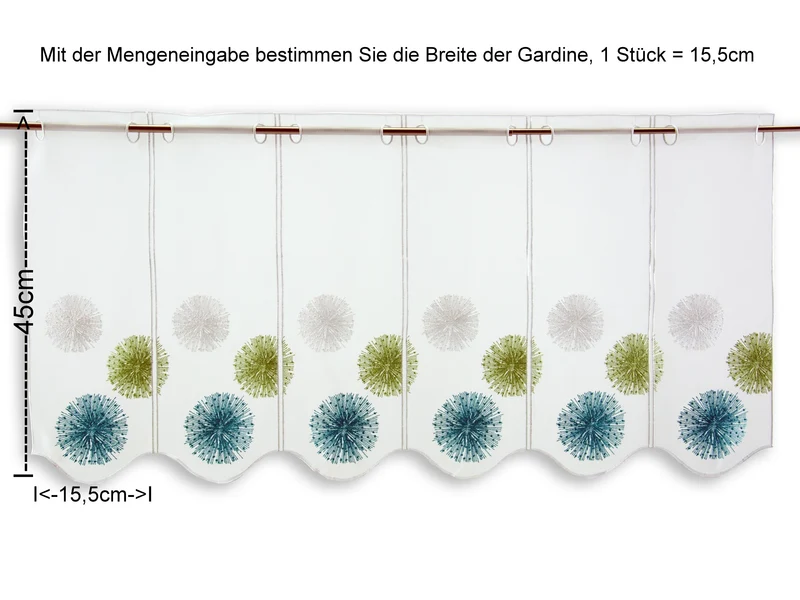 Nach Maß Scheibengardine Rawlins blau grün bestickt Höhe 45/60cm