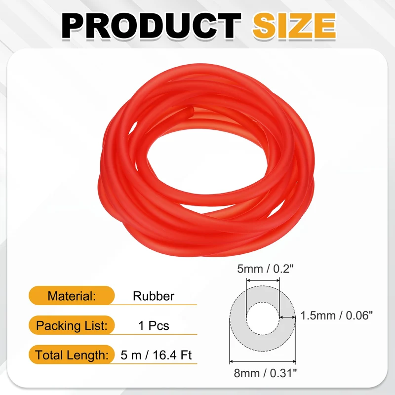 Fuel Line Hose Tube, Rubber Petrol Fuel Gas Line Pipe 3/16" ID 16.4ft, Red