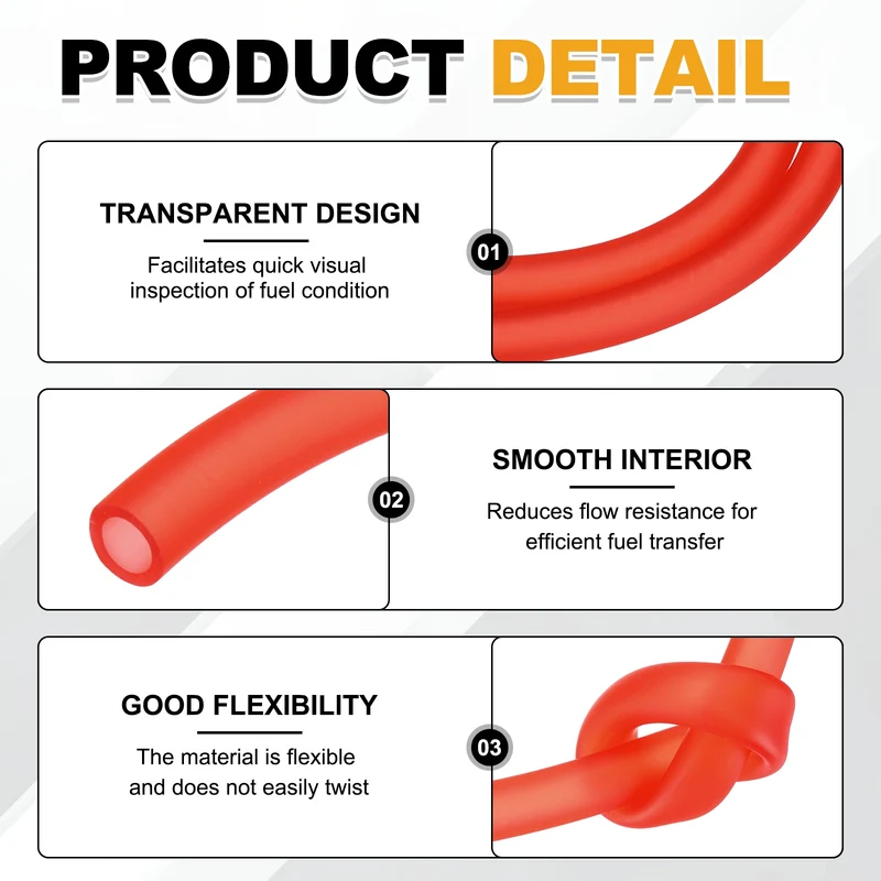 Fuel Line Hose Tube, Rubber Petrol Fuel Gas Line Pipe 3/16" ID 16.4ft, Red