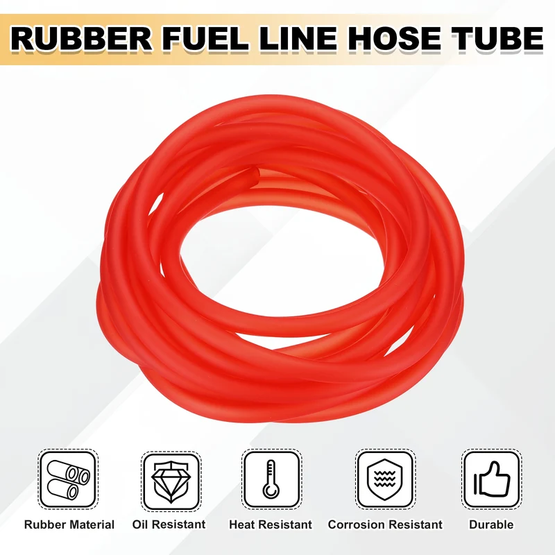 Fuel Line Hose Tube, Rubber Petrol Fuel Gas Line Pipe 3/16" ID 16.4ft, Red