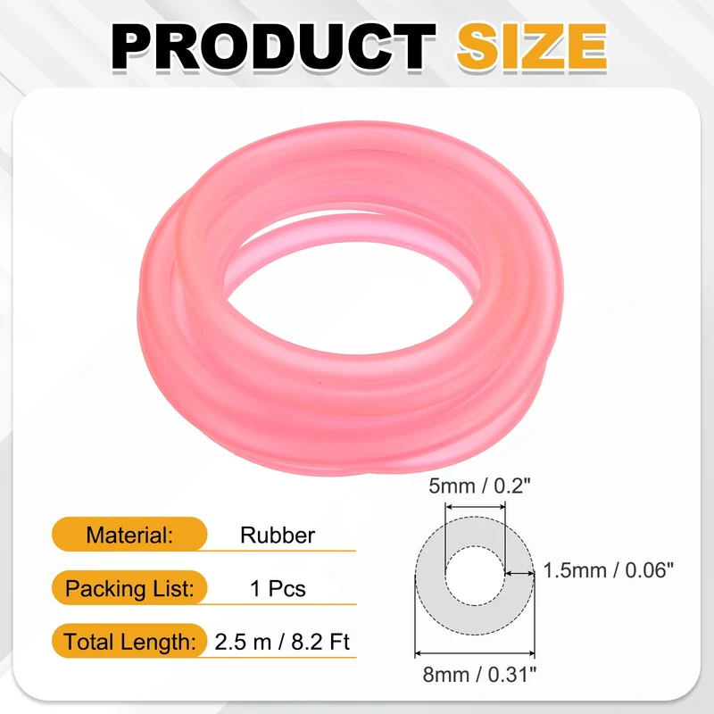 Fuel Line Hose Tube, Rubber Petrol Fuel Gas Line Pipe 3/16" ID 8.2ft, Pink
