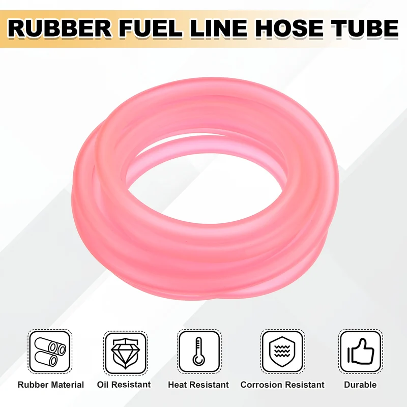 Fuel Line Hose Tube, Rubber Petrol Fuel Gas Line Pipe 3/16" ID 8.2ft, Pink