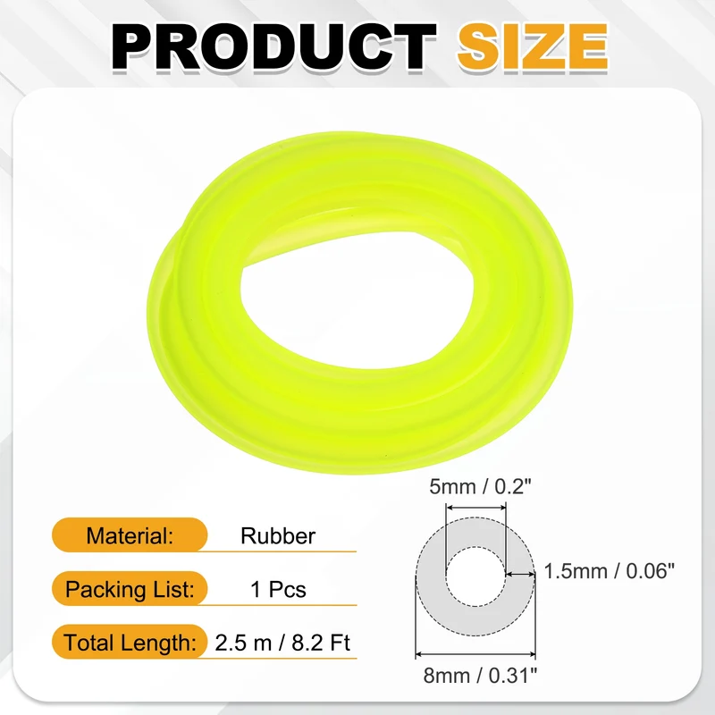Fuel Line Hose Tube, Rubber Petrol Fuel Gas Line Pipe 3/16" ID 8.2ft, Yellow