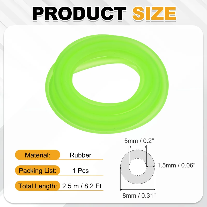Fuel Line Hose Tube, Rubber Petrol Fuel Gas Line Pipe 3/16" ID 8.2ft, Green