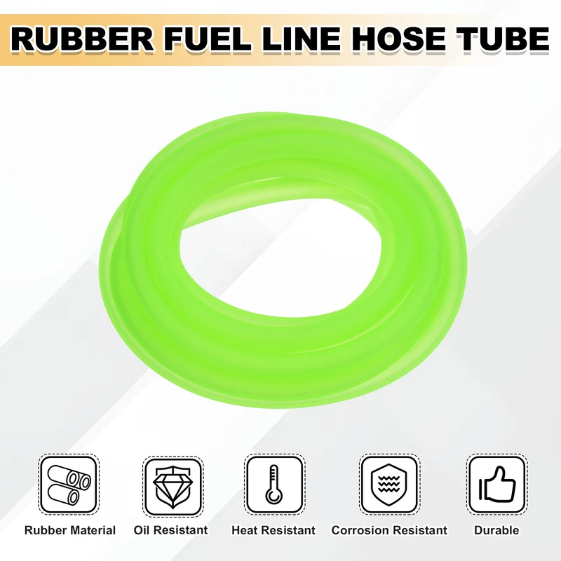 Fuel Line Hose Tube, Rubber Petrol Fuel Gas Line Pipe 3/16" ID 8.2ft, Green