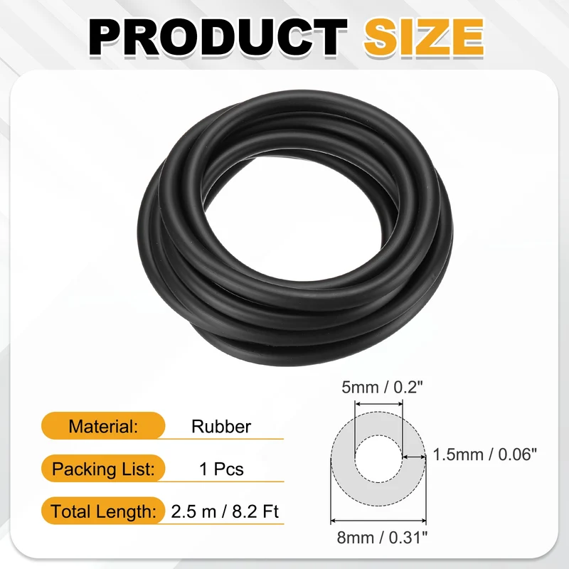 Fuel Line Hose Tube, Rubber Petrol Fuel Gas Line Pipe 3/16" ID 8.2ft, Black