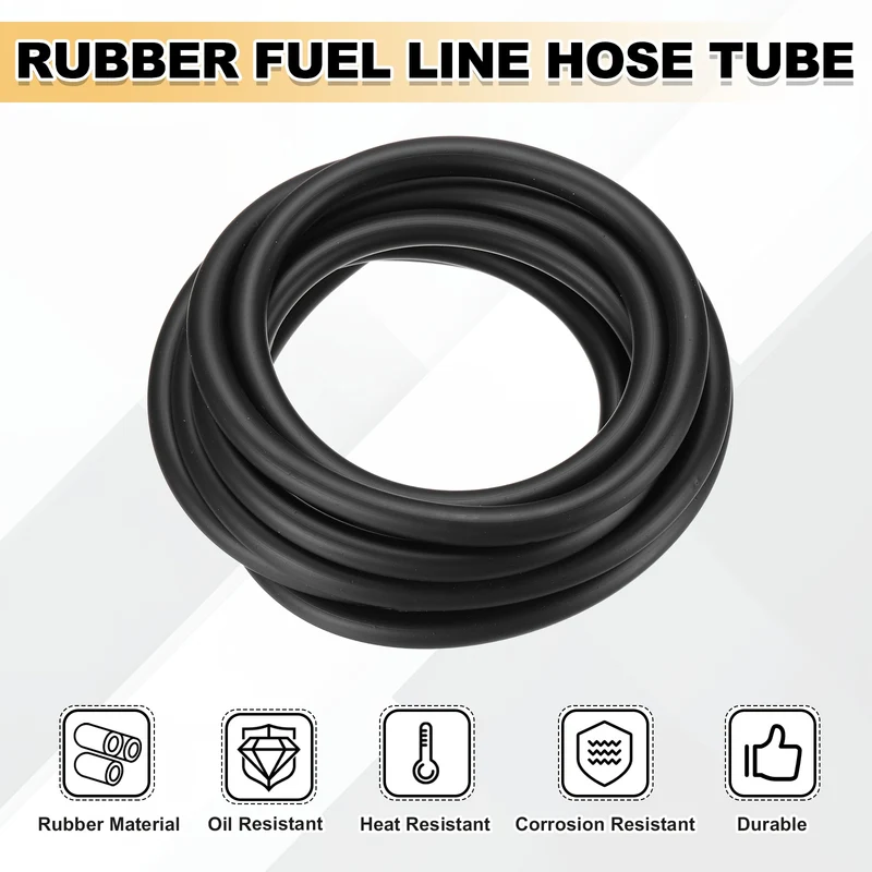 Fuel Line Hose Tube, Rubber Petrol Fuel Gas Line Pipe 3/16" ID 8.2ft, Black