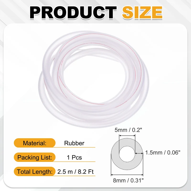 Fuel Line Hose Tube, Rubber Petrol Fuel Gas Line Pipe 3/16" ID 8.2ft, Clear