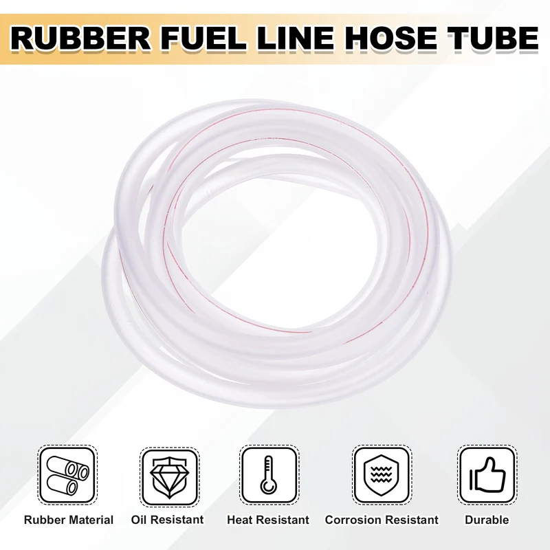 Fuel Line Hose Tube, Rubber Petrol Fuel Gas Line Pipe 3/16" ID 8.2ft, Clear