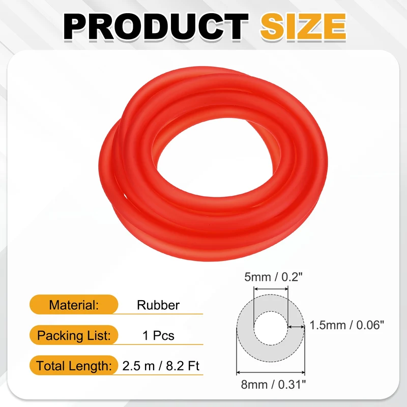 Fuel Line Hose Tube, Rubber Petrol Fuel Gas Line Pipe 3/16" ID 8.2ft, Red
