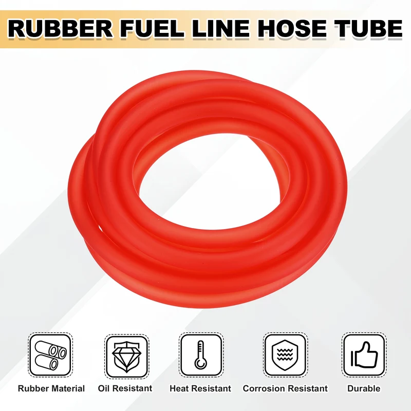 Fuel Line Hose Tube, Rubber Petrol Fuel Gas Line Pipe 3/16" ID 8.2ft, Red