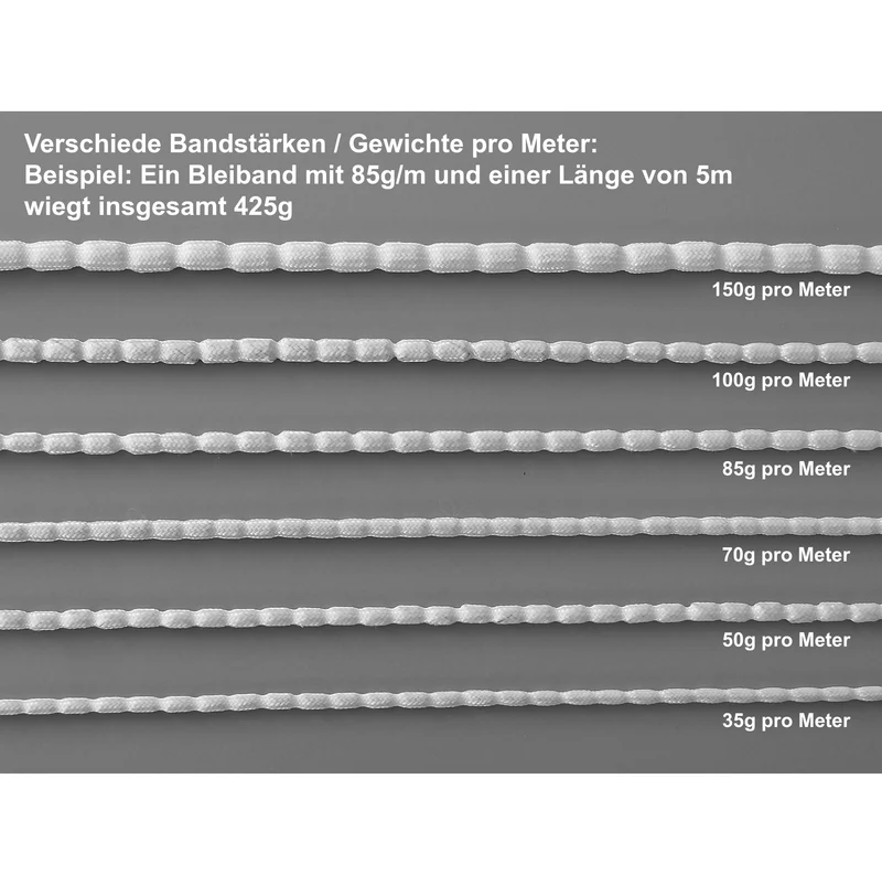 Bleiband / Bleikordel für Gardinen – 35–150 g/m