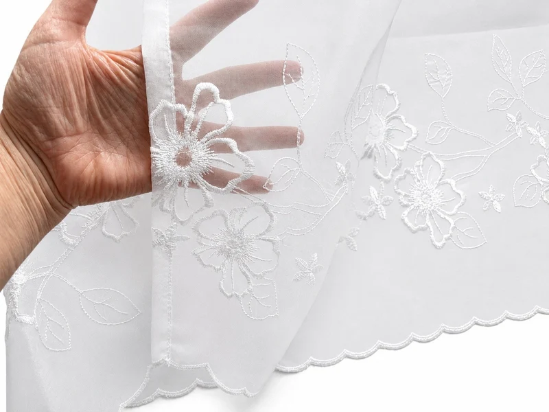Scheibengardine Voile weiß bestickt HxB 44x153cm 2656