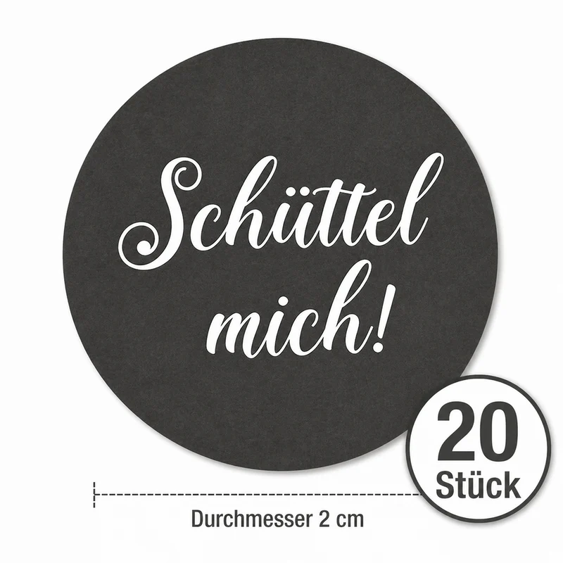 20x hochwertige Etiketten "Schüttel mich" hohe Klebekraft 2cm Aufkleber rund