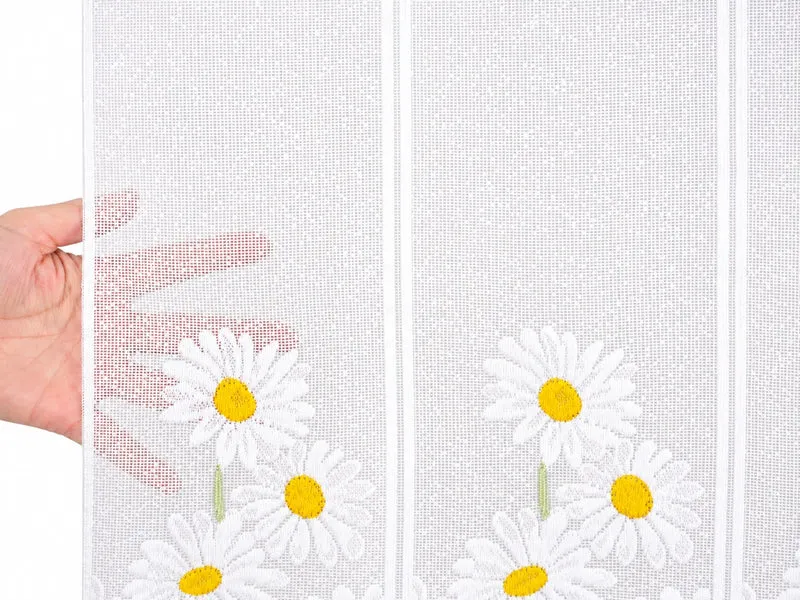 Nach Maß Scheibengardine Jacquard Bistrogardine Margerite gelb weiß Höhe 45/60cm
