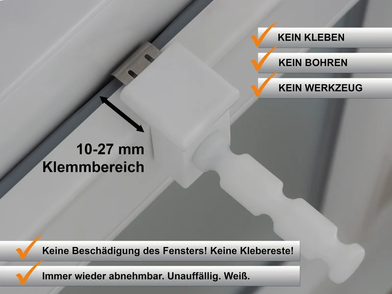 Fensterhaken/Dekohaken mit Distanzhalter, Größe M, Klemmbereich 10-27 mm