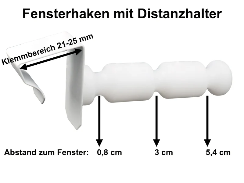 Fensterhaken mit Distanzhalter 15–25 mm – bis 5,4 cm Abstand