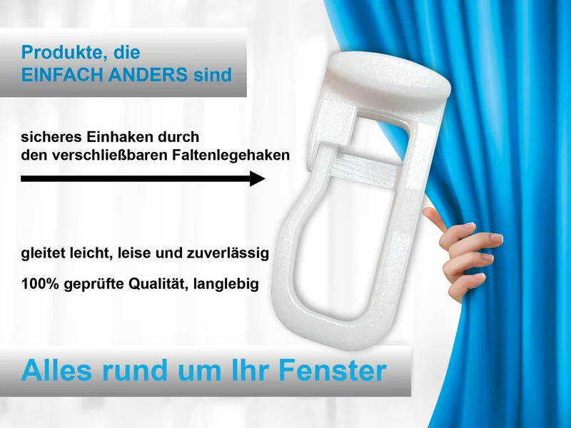 Flachkopfgleiter 11 × 9 mm mit verschließbarem Faltenlegehaken