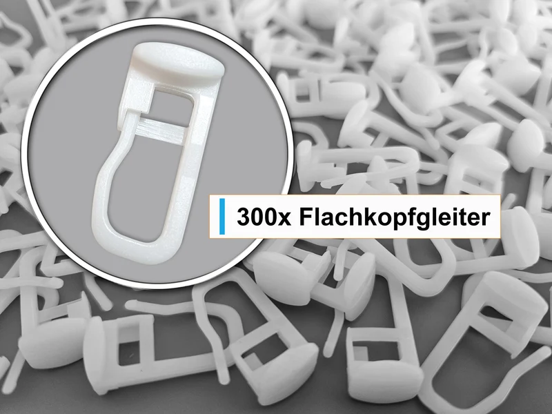 Flachkopfgleiter 11 × 9 mm mit verschließbarem Faltenlegehaken