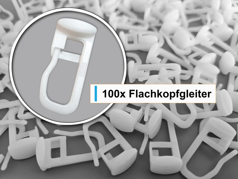 Flachkopfgleiter 11 × 9 mm mit verschließbarem Faltenlegehaken