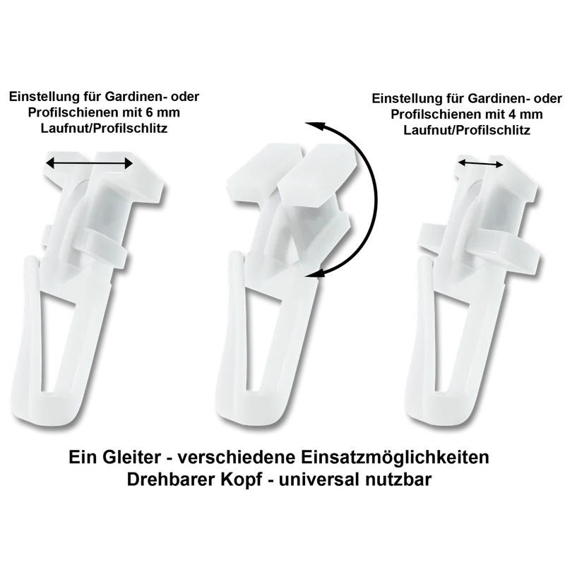 DUO X-Gleiter 4/6 mm mit verschließbarem Faltenlegehaken