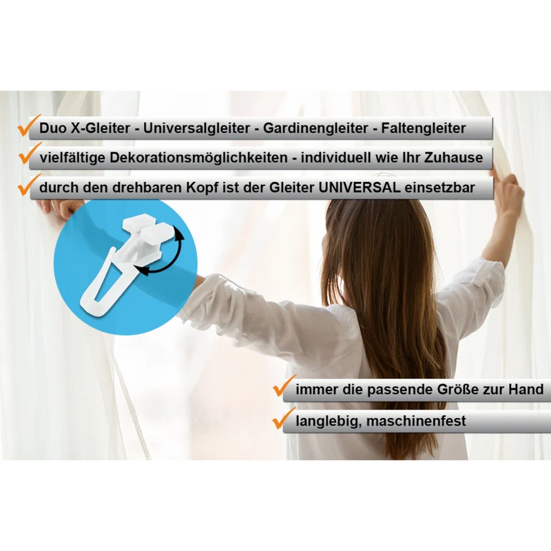 DUO X-Gleiter 4/6 mm mit verschließbarem Faltenlegehaken